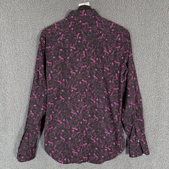 Naked & Famous Animal Print Long Sleeve Button Down Shirt - Men's Size M - Black - Picture 4 of 7